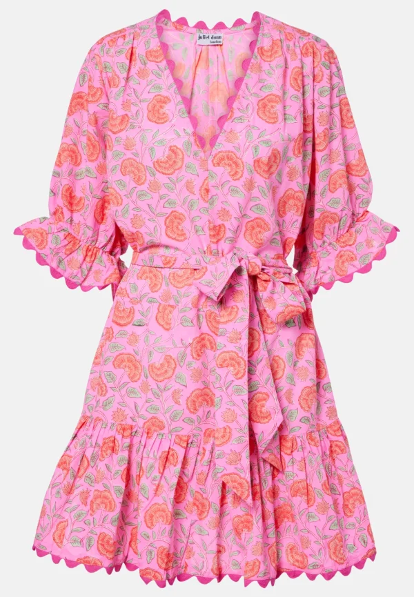SUKIENKA BAWEŁNIANA MINI W KWIATY RÓŻOWA