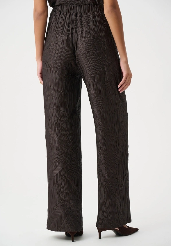 SPODNIE WIDE-LEG Z PLISOWANEJ SATYNY BRĄZOWE