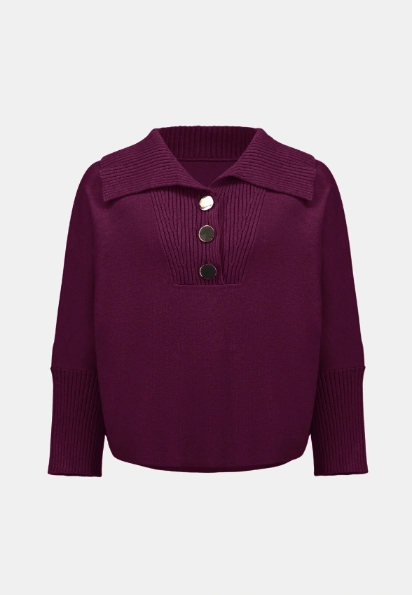 SWETER Z WISKOZY Z KOŁNIERZEM BURGUNDOWY