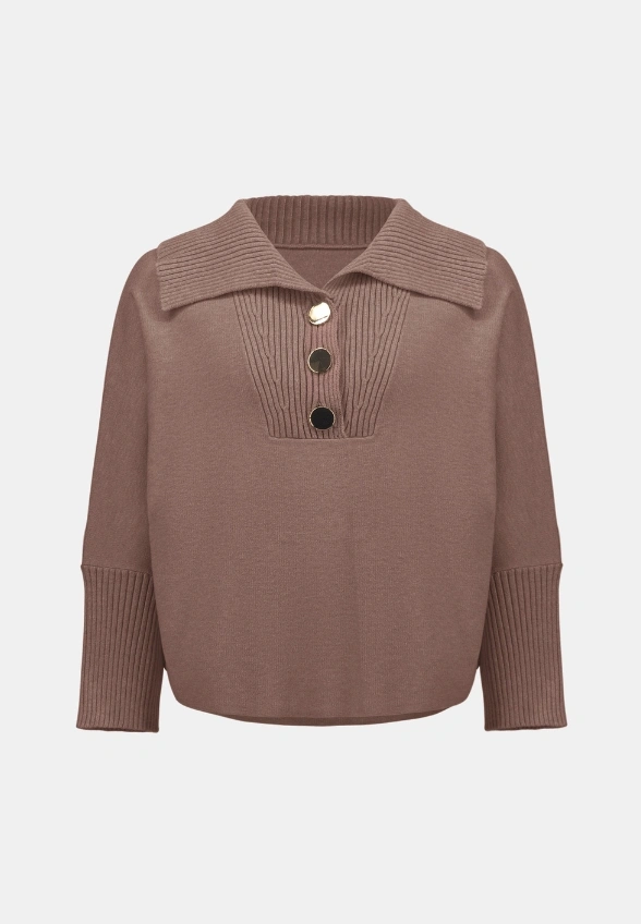 SWETER Z WISKOZY Z KOŁNIERZEM MOCHA