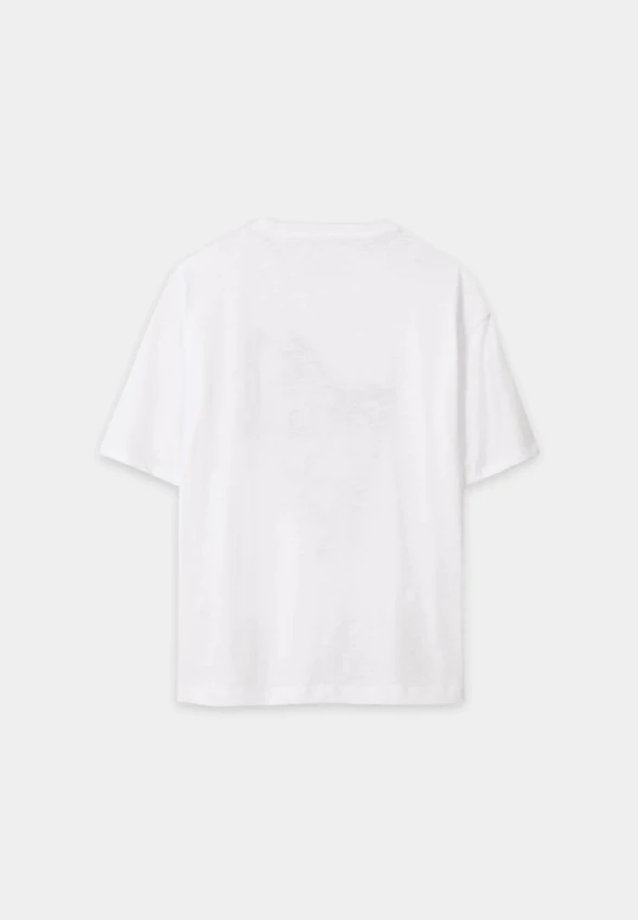 T-SHIRT BAWEŁNIANY Z ABSTRAKCYJNYM PRINTEM BIAŁY