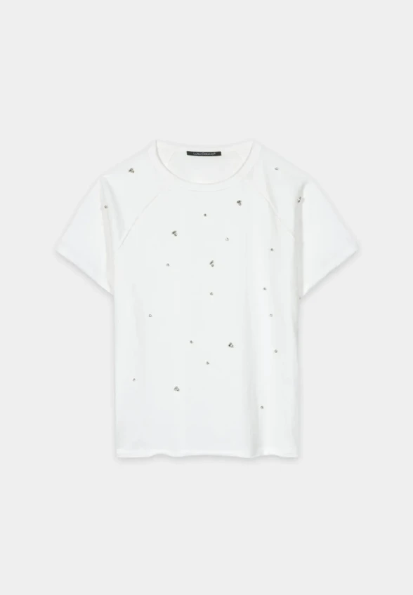 T-SHIRT BAWEŁNIANY Z KRYSZTAŁKAMI BIAŁY