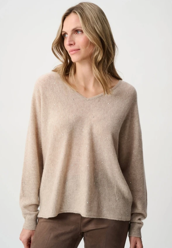 SWETER W STYLU BOXY KASZMIROWY BEŻOWY