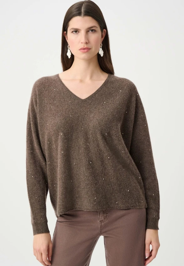 SWETER W STYLU BOXY KASZMIROWY MOCHA