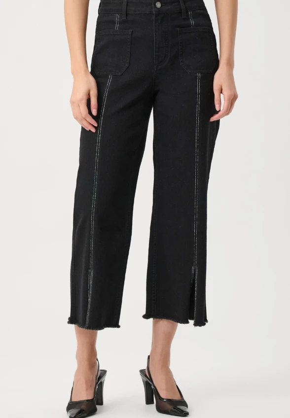 JEANSY CULOTTE Z OZDOBNYM SZWEM CZARNE