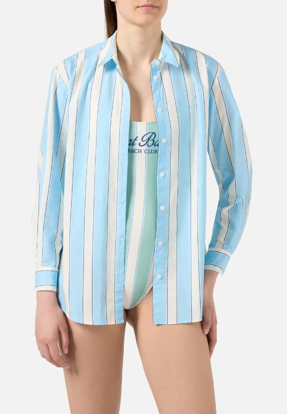 KOSZULA OVERSIZE BRIGITTE BŁĘKITNO-BIAŁA