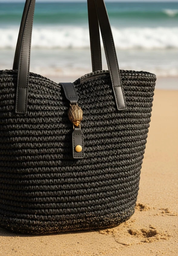 TORBA HAMPTON RAFFIA CZARNA