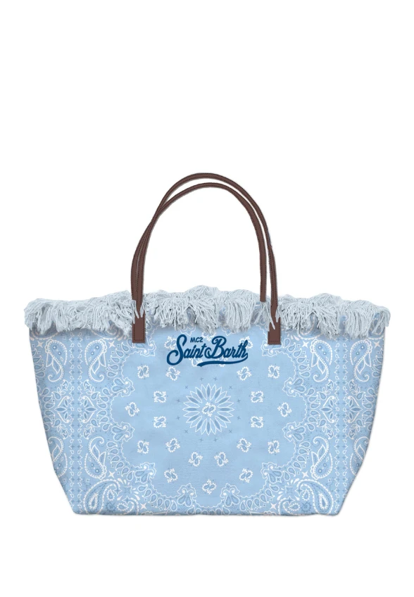 TORBA CITY BAG FRINGE Z NADRUKIEM NIEBIESKA