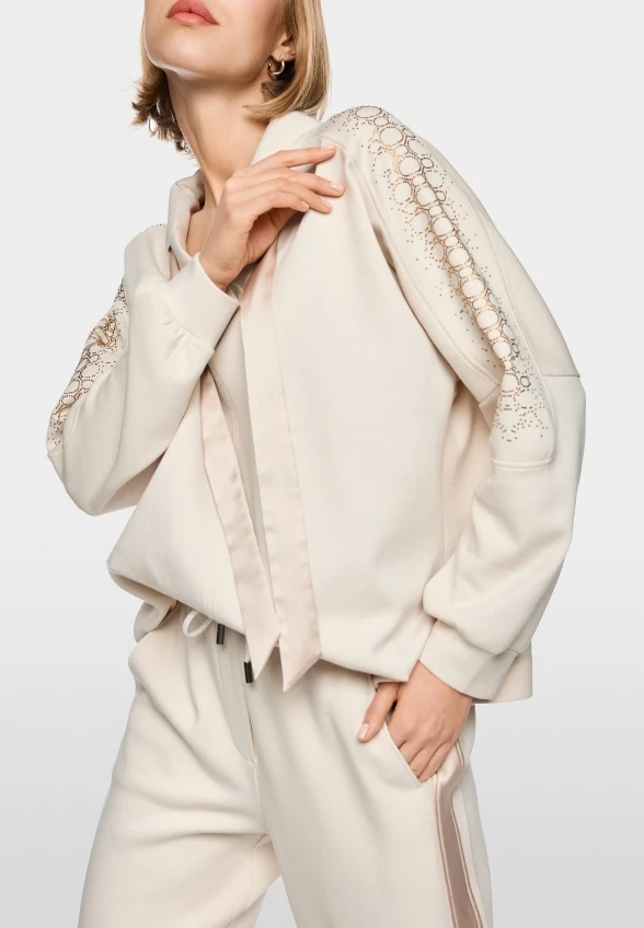 BLUZA OVERSIZE Z OZDOBNYMI KAMIENIAMI KREMOWA