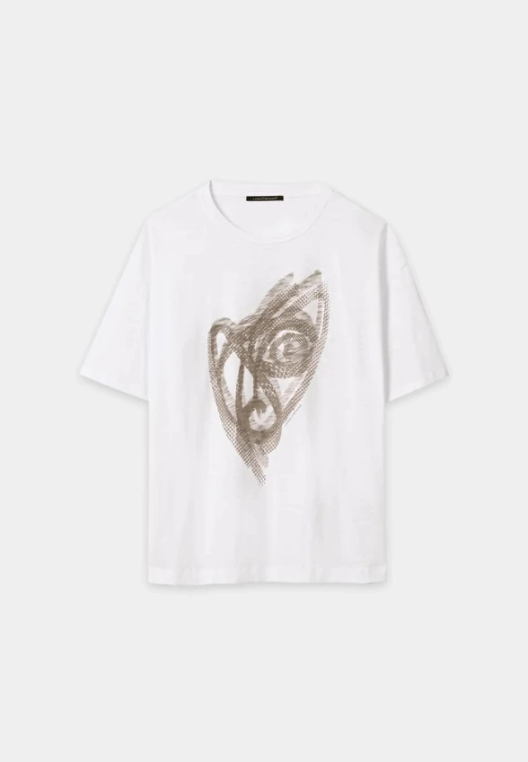 T-SHIRT BAWEŁNIANY Z ABSTRAKCYJNYM PRINTEM BIAŁY