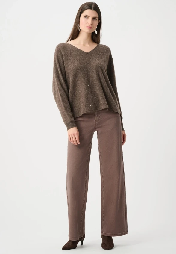 SWETER W STYLU BOXY KASZMIROWY MOCHA