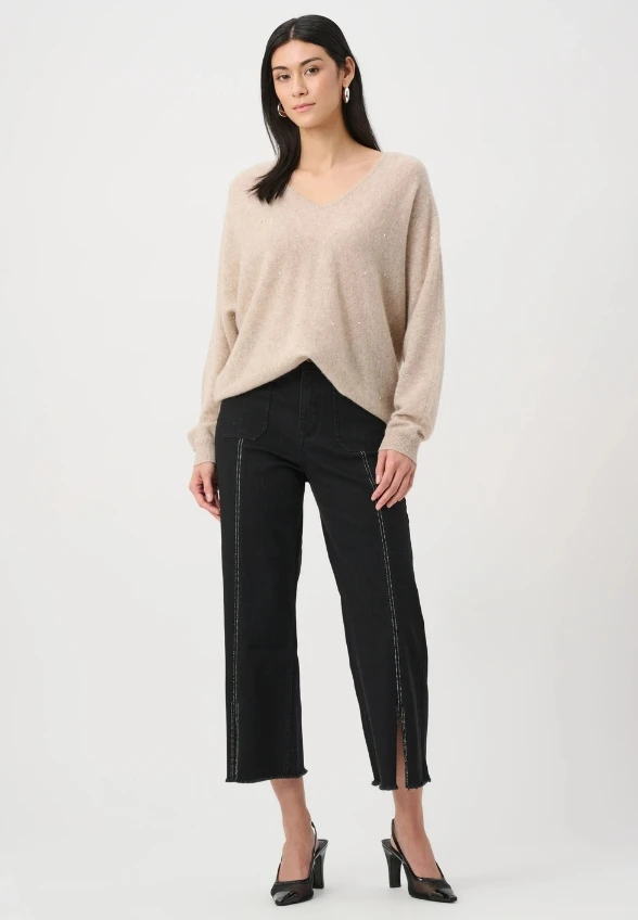 JEANSY CULOTTE Z OZDOBNYM SZWEM CZARNE