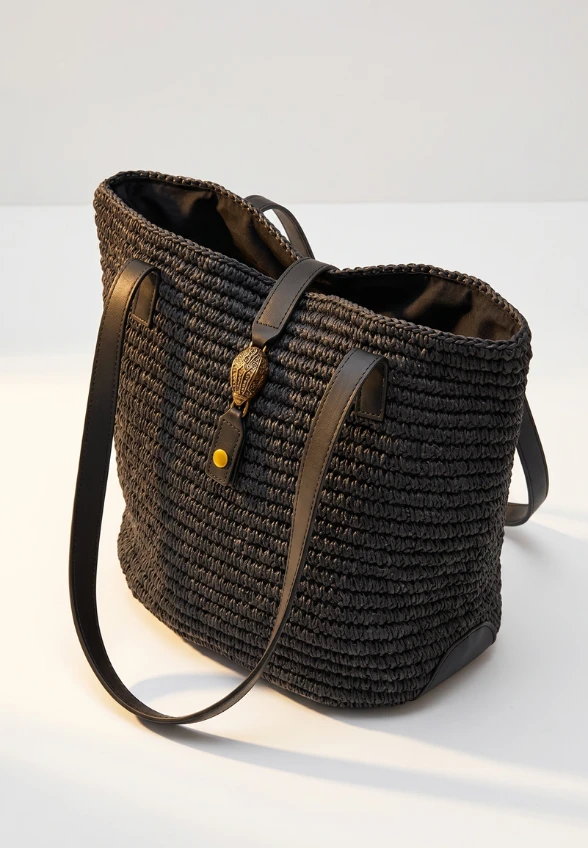 TORBA HAMPTON RAFFIA CZARNA