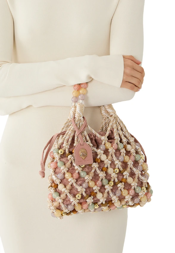 TORBA MACRAME ROPE Z KRYSZTAŁKAMI RÓŻOWA