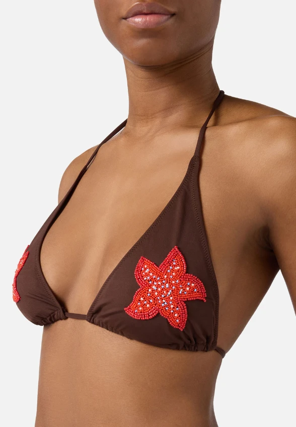 TOP BIKINI GUIANA Z KORALIKAMI BRĄZOWO-CZERWONY