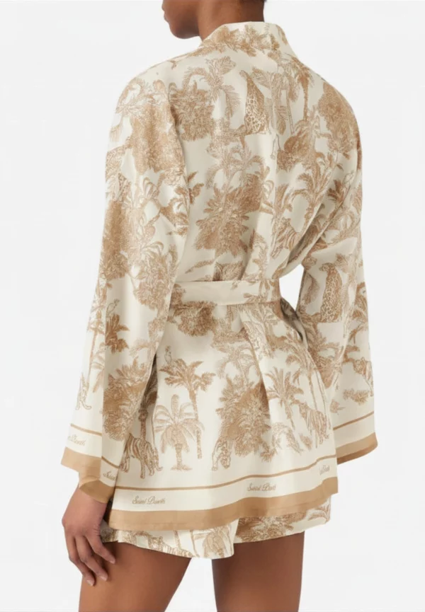 KIMONO Z JEDWABIU CARLY BEŻOWO-BIAŁE
