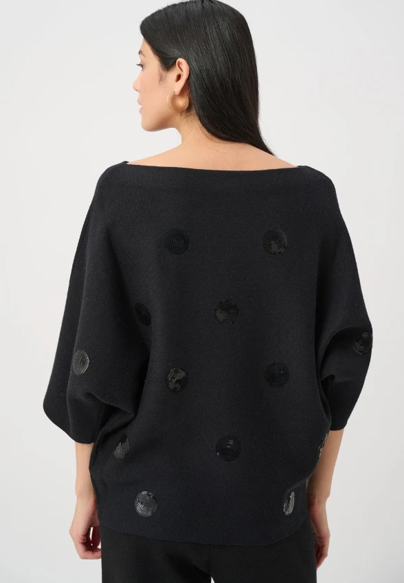 SWETER Z WISKOZY SZCZOTKOWANEJ Z HAFTEM CZARNY