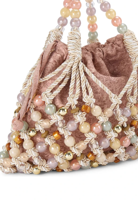 TORBA MACRAME ROPE Z KRYSZTAŁKAMI RÓŻOWA