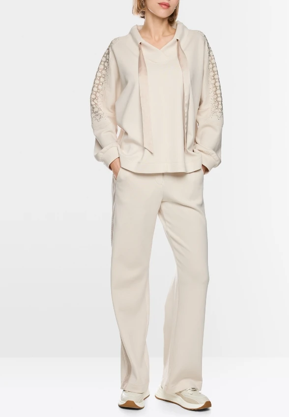 BLUZA OVERSIZE Z OZDOBNYMI KAMIENIAMI KREMOWA