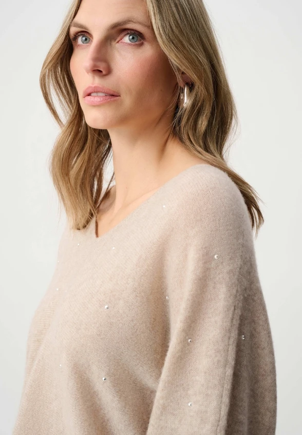 SWETER W STYLU BOXY KASZMIROWY BEŻOWY