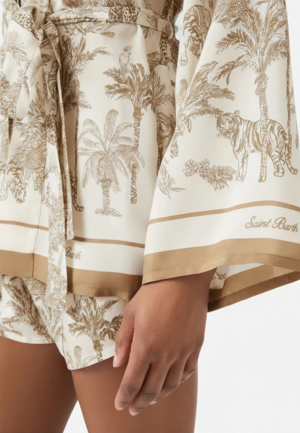 KIMONO Z JEDWABIU CARLY BEŻOWO-BIAŁE