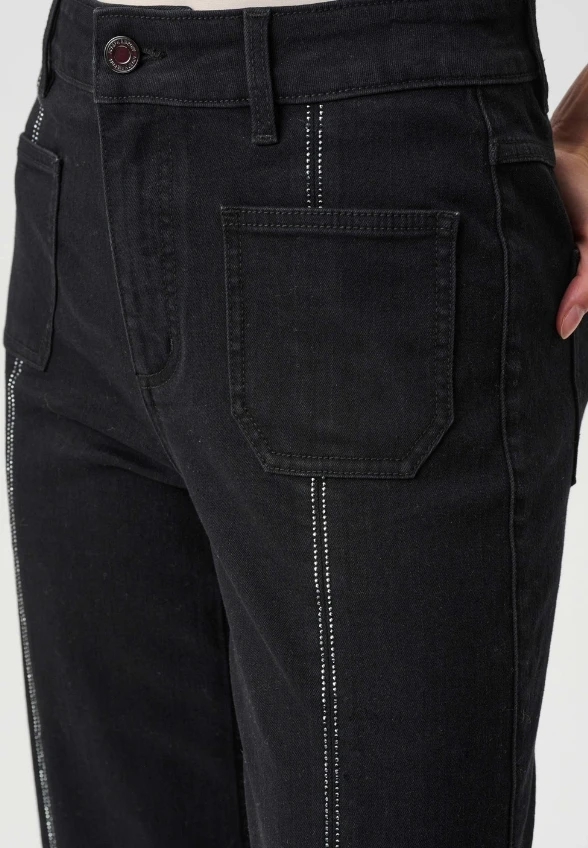 JEANSY CULOTTE Z OZDOBNYM SZWEM CZARNE