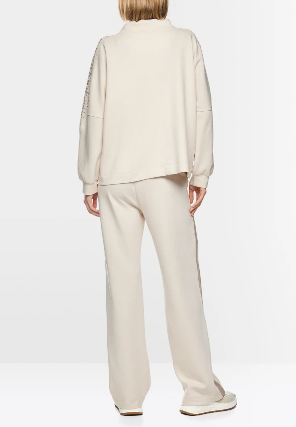BLUZA OVERSIZE Z OZDOBNYMI KAMIENIAMI KREMOWA