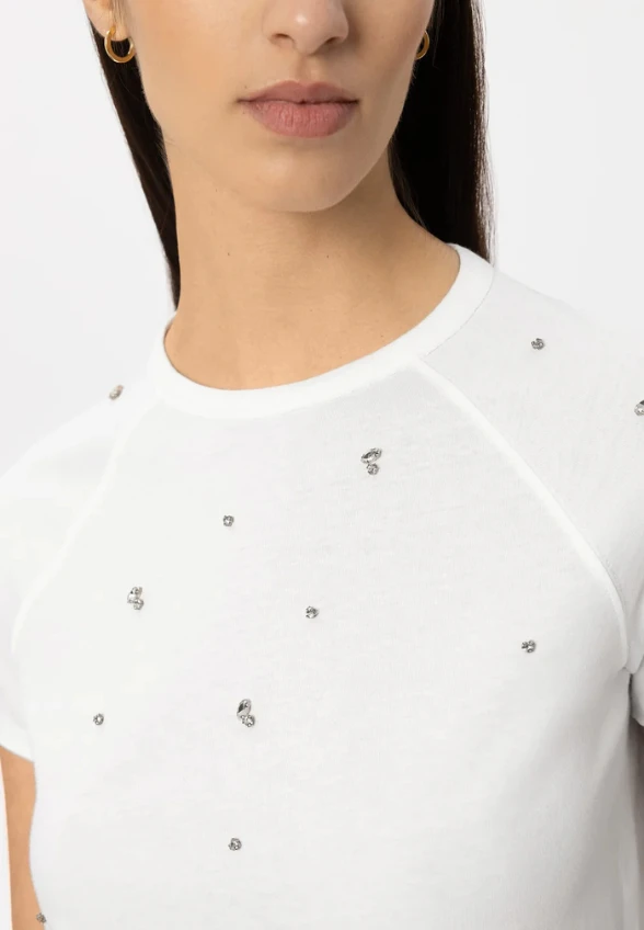 T-SHIRT BAWEŁNIANY Z KRYSZTAŁKAMI BIAŁY