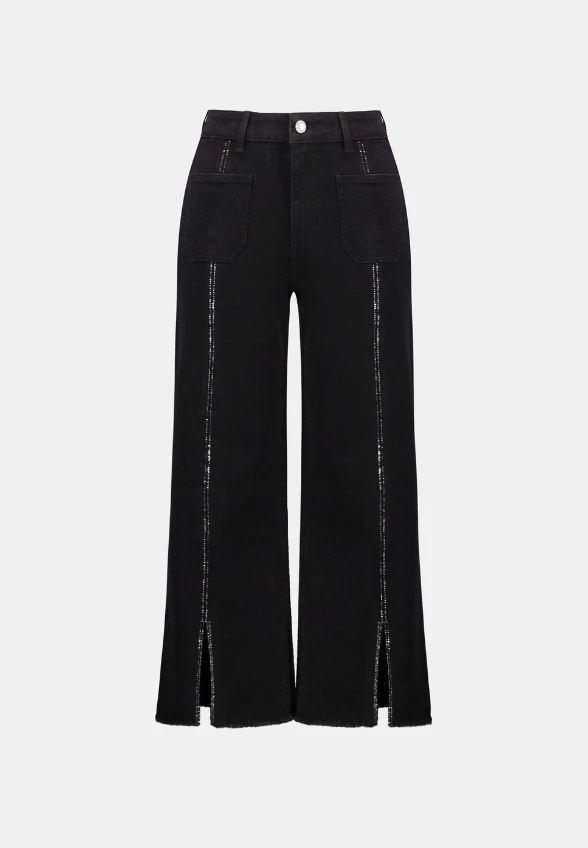 JEANSY CULOTTE Z OZDOBNYM SZWEM CZARNE