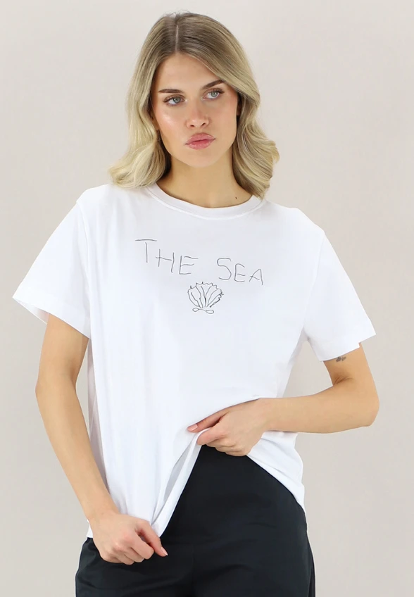 T-SHIRT Z LETNIM PRINTEM BIAŁY