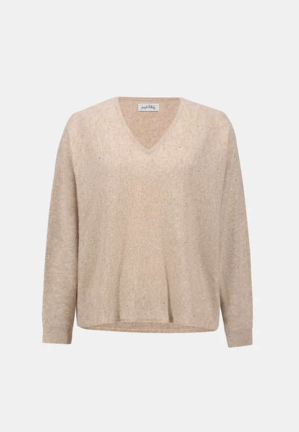 SWETER W STYLU BOXY KASZMIROWY BEŻOWY