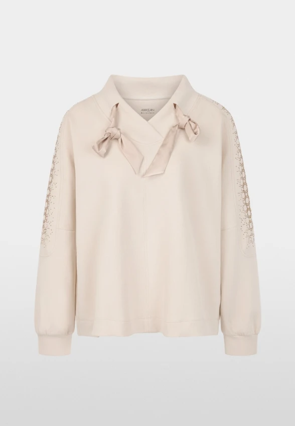 BLUZA OVERSIZE Z OZDOBNYMI KAMIENIAMI KREMOWA