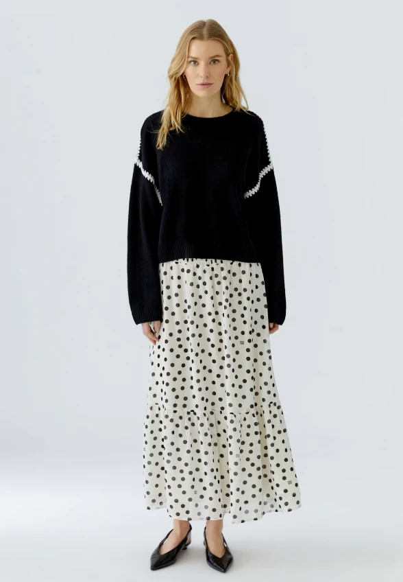 SWETER DZIANINOWY Z MIESZANKI WEŁNY CZARNY