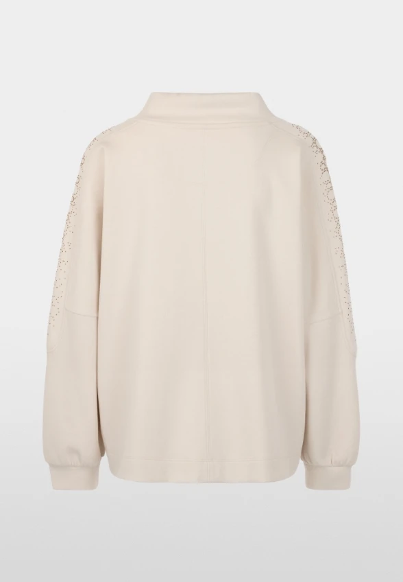 BLUZA OVERSIZE Z OZDOBNYMI KAMIENIAMI KREMOWA