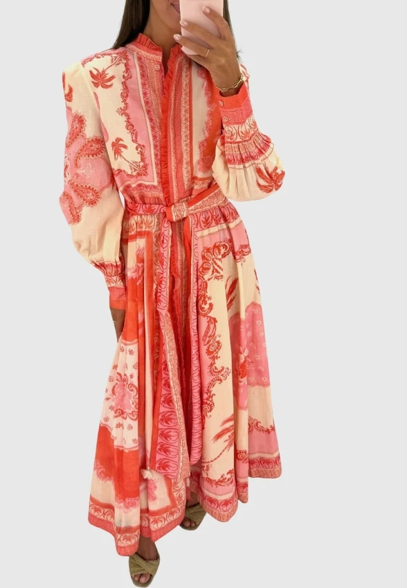 SUKIENKA MAXI CLIVIA BEŻOWO-KORALOWA