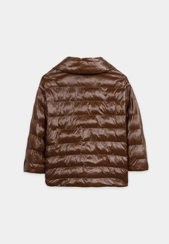 KURTKA PELERYNA PIKOWANA CIEMNY BRĄZ