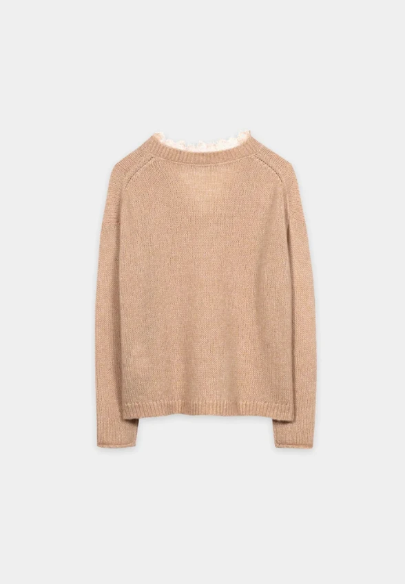 SWETER Z MIESZANKI ALAPAKI BEŻOWY