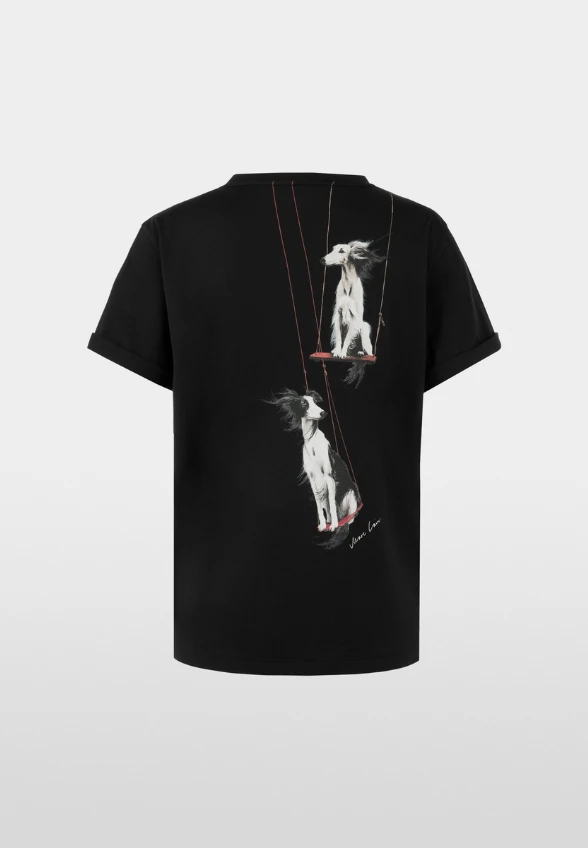 T-SHIRT BAWEŁNIANY Z NADRUKIEM PSA CZARNY