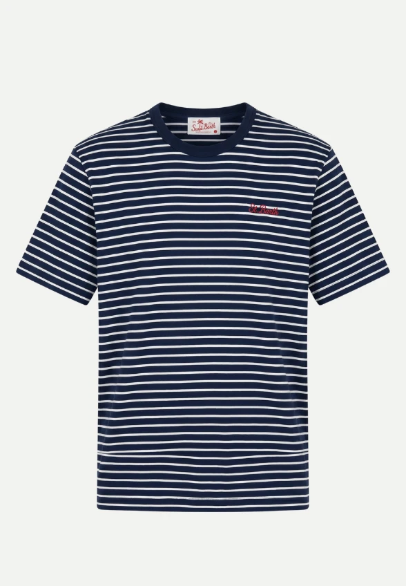 T-SHIRT MĘSKI W PASKI DOVER GRANATOWO-BIAŁA