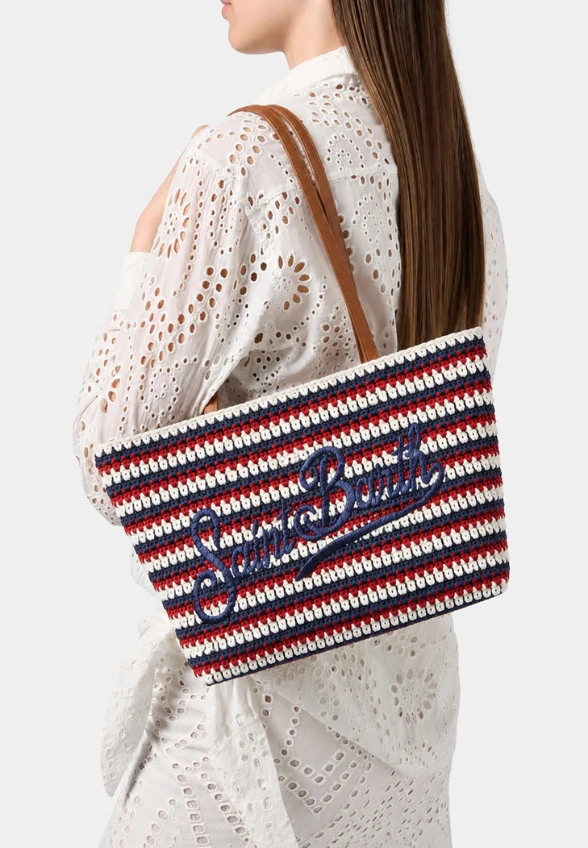 TORBA CROCHET TOTE MID BIAŁO-CZERWONA