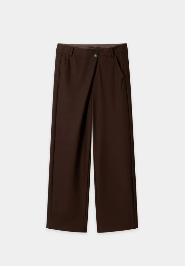 SPODNIE WIDE-LEG CIEMNY BRĄZ