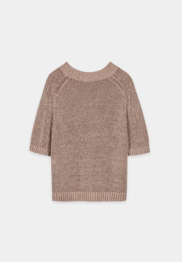 SWETER Z PRZĘDZY LNIANEJ TAUPE