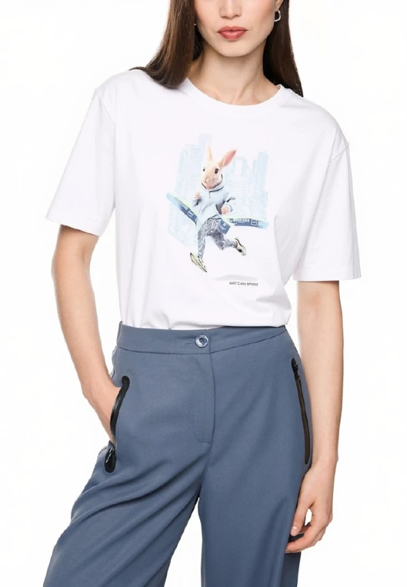 T-SHIRT Z MOTYWEM ZAJĄCA SPORT BIAŁA