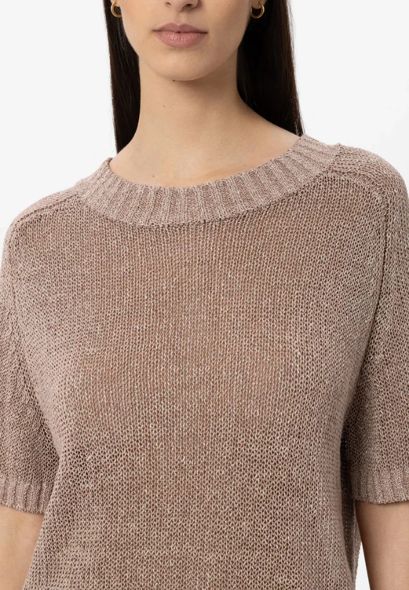 SWETER Z PRZĘDZY LNIANEJ TAUPE