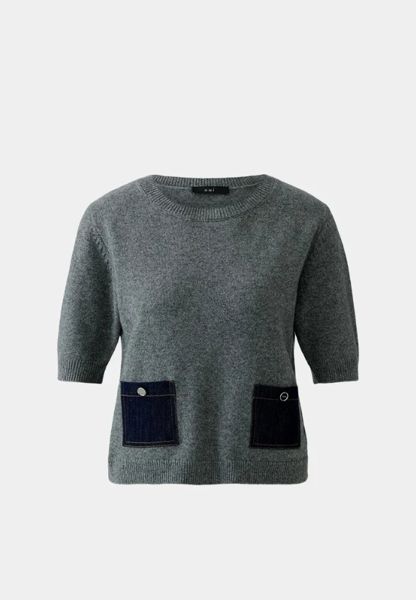 SWETER Z DENIMOWYMI KIESZONKAMI SZARY