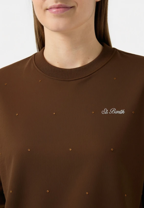 BLUZA CASEY Z KRYSZTAŁKAMI BRĄZOWA