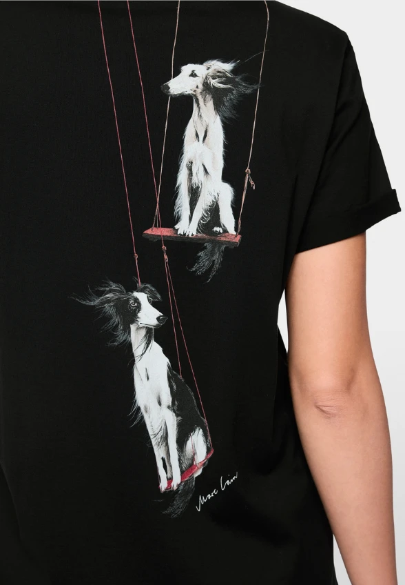 T-SHIRT BAWEŁNIANY Z NADRUKIEM PSA CZARNY