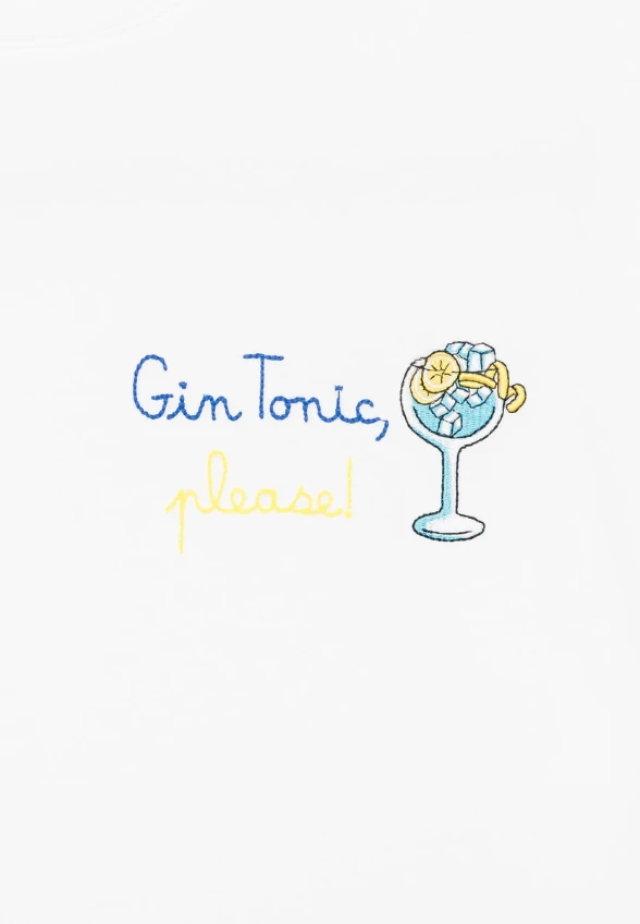 T-SHIRT EMILIE GLASS GIN PLEASE BIAŁY