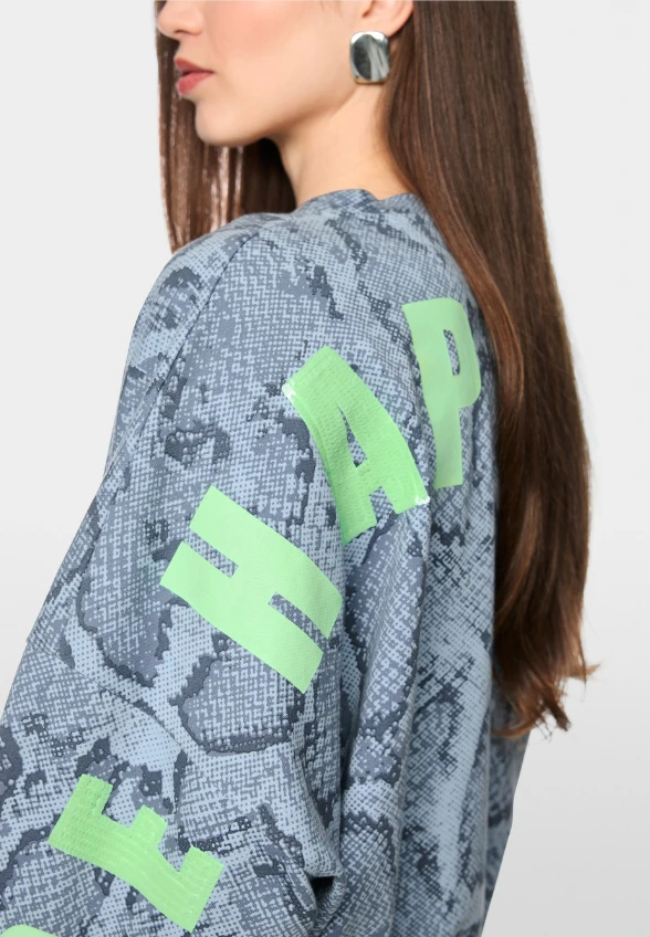 BLUZA Z NADRUKIEM ZWIERZĘCYM NIEBIESKA