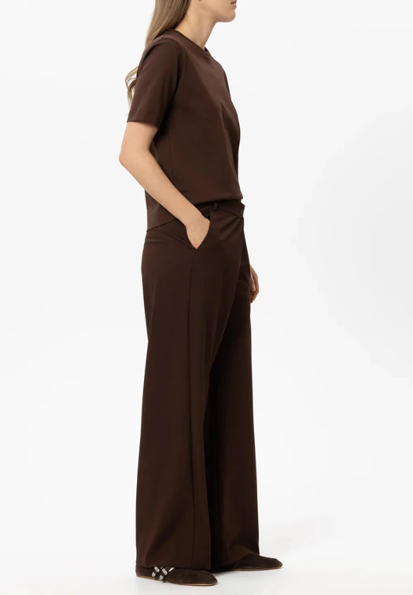 SPODNIE WIDE-LEG CIEMNY BRĄZ